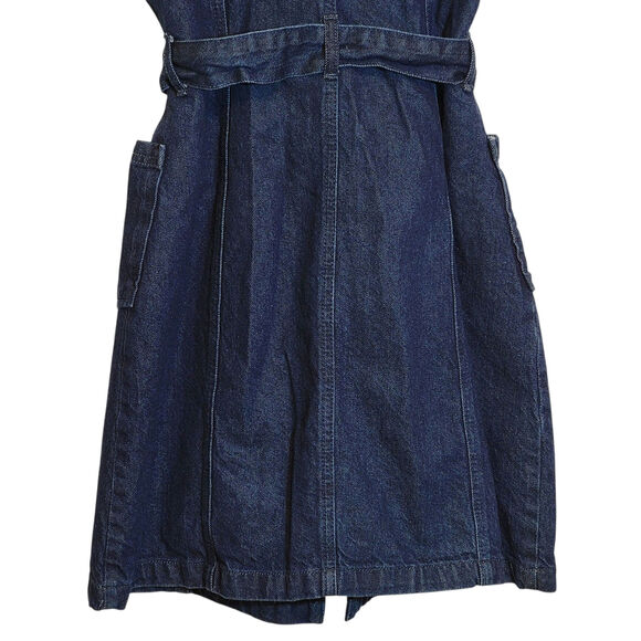 TOPSHOP MOTO Blue Denim Mini Dress Sleeveless Zip Up Front Belted Tie Waist 10 - Picture 10 of 13